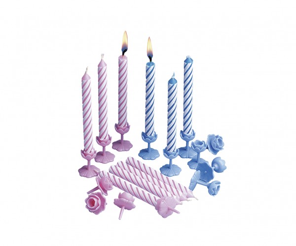 12 Rosy Birthday cake candles Including holder 7.5cm