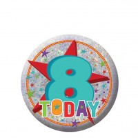 8th birthday button 5.5cm