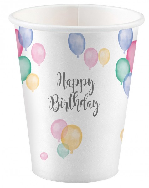 8 pastel birthday paper cups 250ml