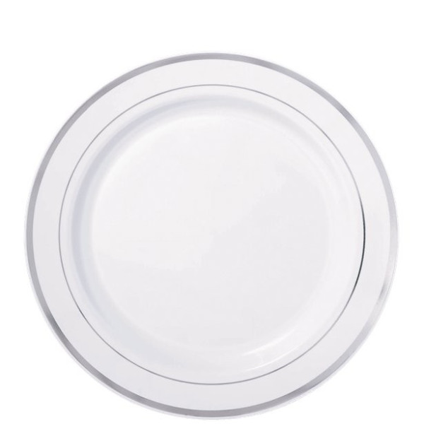 20 piatti in plastica premium con bordo argento 19 cm