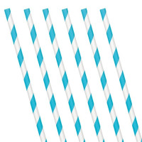 24 striped paper straws azure blue 19cm