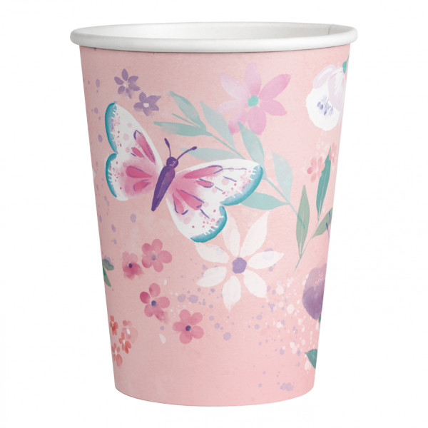 8 butterfly garden paper cups 250ml