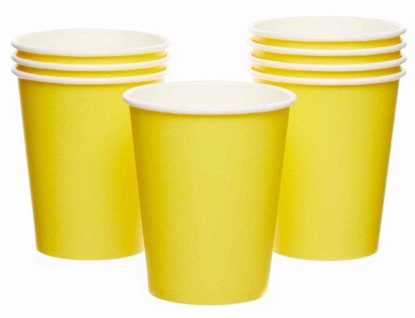 8 papierowych kubków w kolorze słonecznie żółtym o pojemności 227 ml
