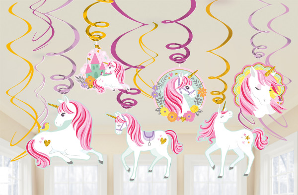 12 espirales de decoración Unicorn Party