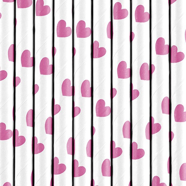 10 cannucce di carta cuore rosa 19cm