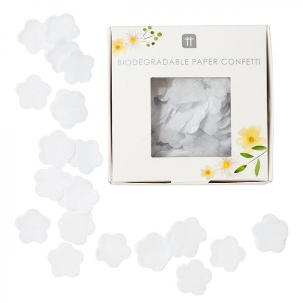 Papieren zakdoekje confetti witte bloemen