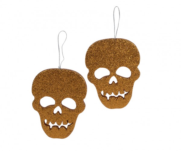 Happy Halloween glitter schedels set van 2 8x10.5x0.8cm