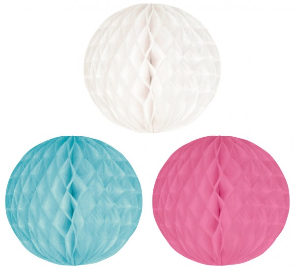 Pastell Dream Honeycomb Balls Set med 3 vit rosa turkos