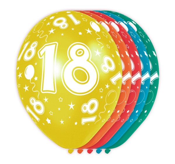 5 färgglada ballonger 18-årsdag 30cm