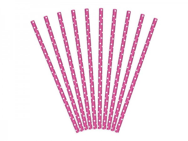 10 gestippelde papieren rietjes roze 19,5 cm