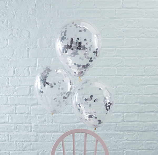 5 silver mix & match confetti balloons 30cm
