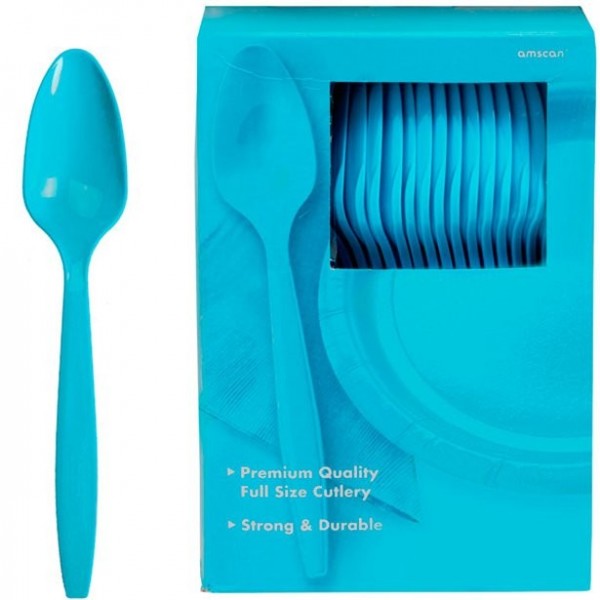 Turquoise plastic spoon set 14.5cm