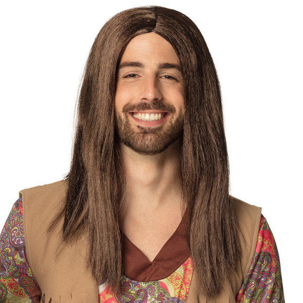 Brun hippie långt hår peruk Fred