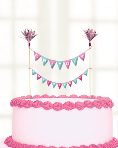Christening Day cake decoration pink