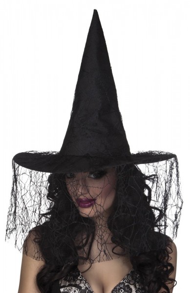 Chapeau de sorcière voile noir 2
