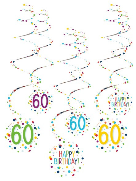 6 confettis fête 60e anniversaire spirale cintre 61cm