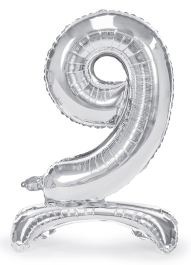 Silver 9 stående folieballong 70cm