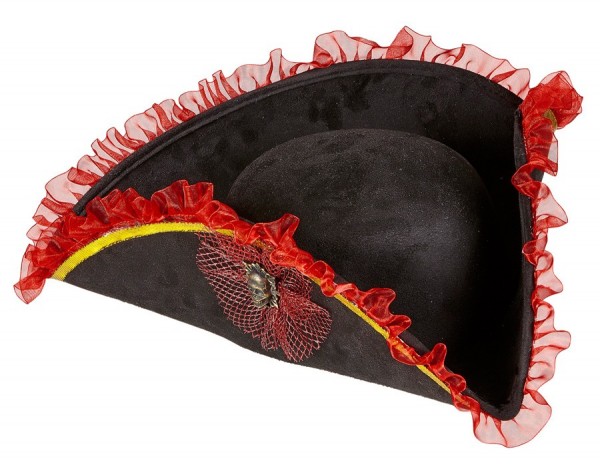 Meralina Pirate Tricorn Hat With Red Ruffle