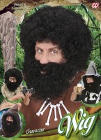 Vista previa: Peluca y barba de la edad de piedra negra para hombre