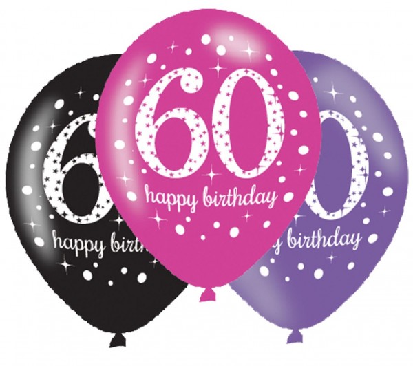 6 roze 60e verjaardag ballonnen 27,5 cm