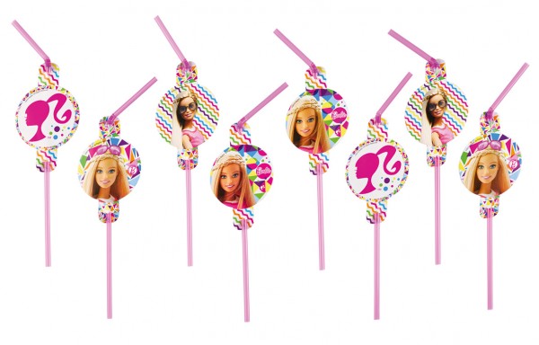 8 Barbie Fashionista straws 24cm