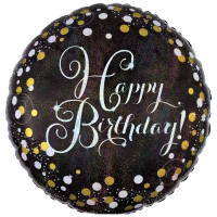 Złoty balon foliowy holograficzny Happy Birthday o średnicy 45cm