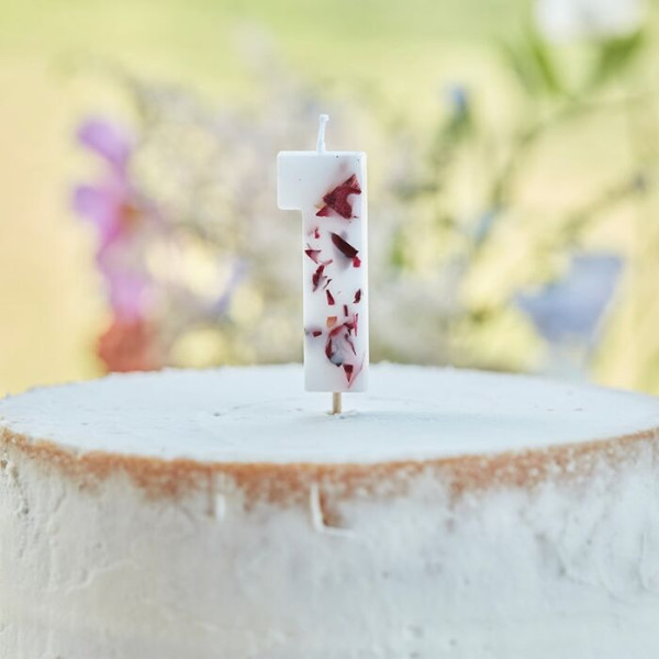 Rose petals number 1 cake candle