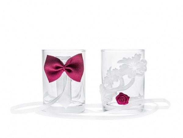 2 verres à vodka mariés roses 30ml