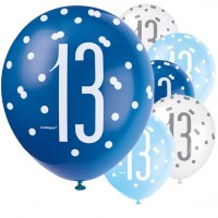 6 blå prikker 13. fødselsdag balloner 30 cm