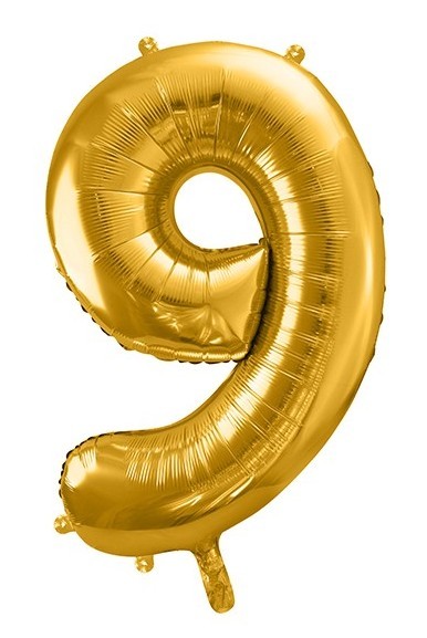 Folieballon nummer 9 metallisk guld 86cm