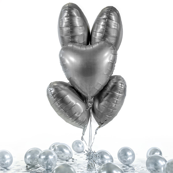 5 Heliumballons in der Box Silver Heart matt