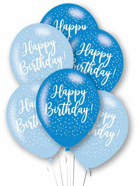 6 Blaue Happy Birthday Ballons 27,5cm