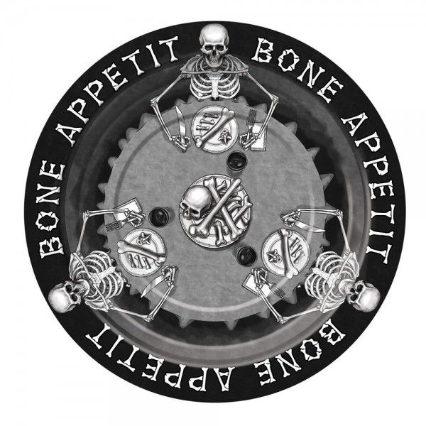 8 platos de papel de esqueleto de apetito de huesos