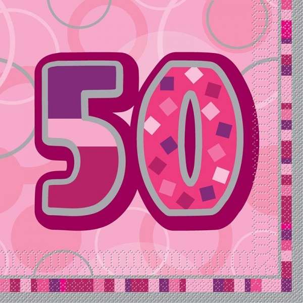 16 Serviette de table 50e anniversaire Happy Pink Sparkling 33cm