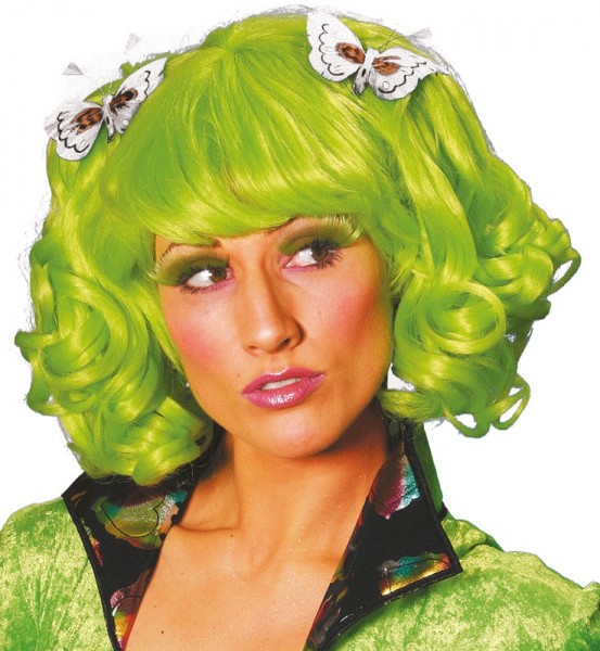 Wuschel wig with butterflies green