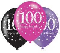 6 pink 100 -års fødselsdag balloner 27,5 cm