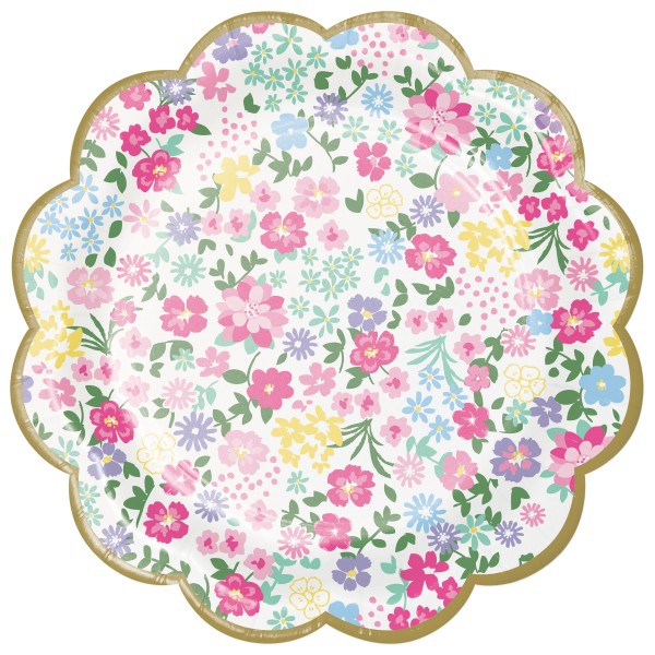 8 papierowych talerzy z herbatą w kwiaty 18 cm 3