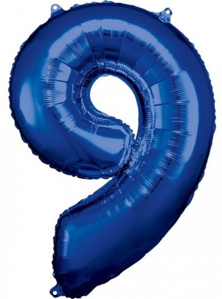 Ballon aluminium numéro 9 bleu 86cm