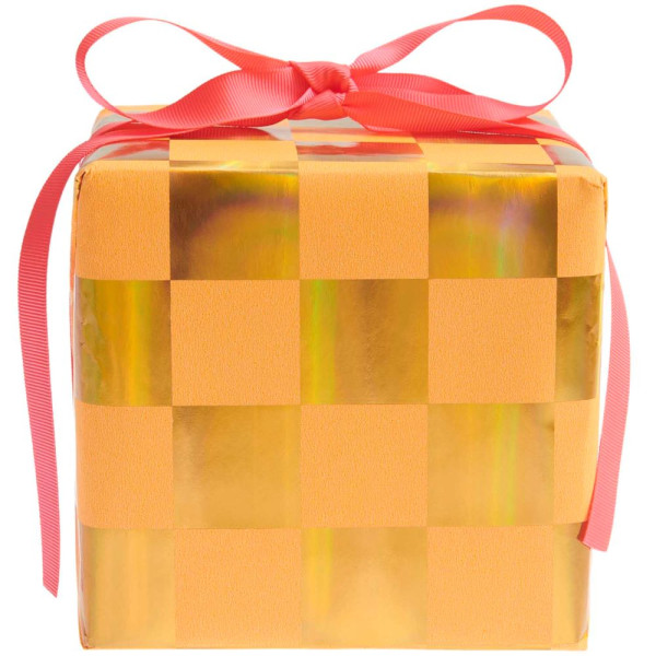 Carta da regalo a quadretti arancio-oro 2m x 70cm