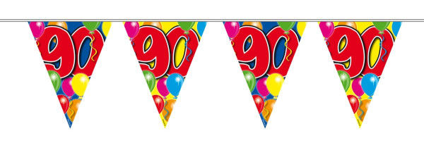 Kleurrijke 90ste verjaardag wimpel ketting 10m