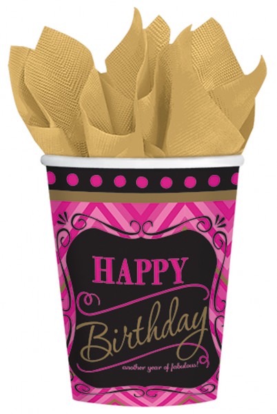 8 Birthday Fabulous Girl Paper Cup Pink 266 ml