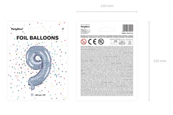 Holografischer Zahl 9 Folienballon 35cm 2