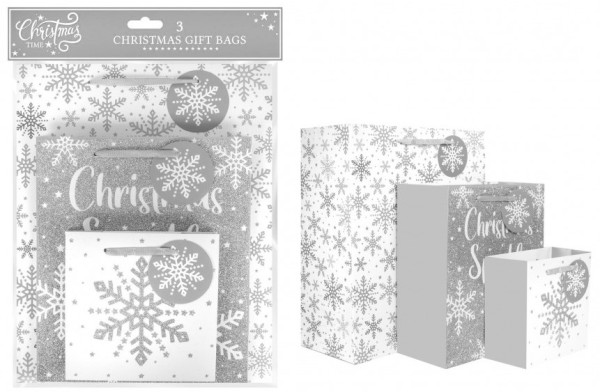 Glittering snowflakes gift bags 3 pieces
