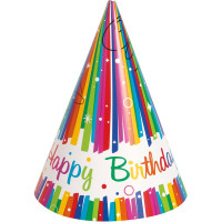 8 czapek Rainbow Swirl Happy Birthday 15cm