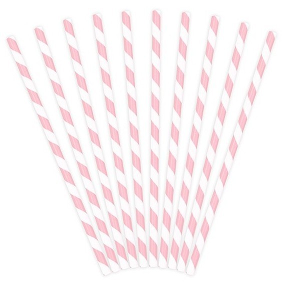 10 gestreepte papieren rietjes roze 19,5cm