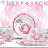 Deluxe elephant baby shower set pink