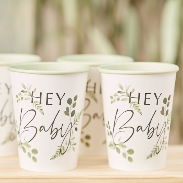 8 vasos de papel botánico baby shower 266ml