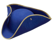 Blauwe musketier tricorne hoed