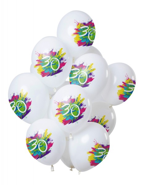 30-års fødselsdag 12 latexballoner Color Splash
