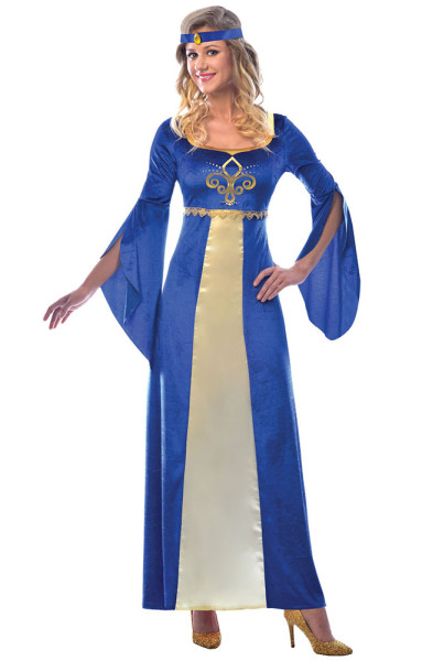 Dame van het kasteel van de middeleeuwen dameskostuum blauw